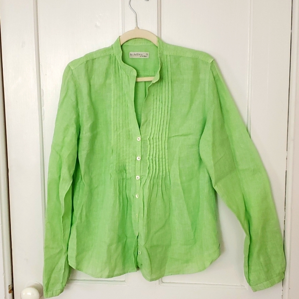 JOE & joeZephine France 100% Linen  Smocked Button down Blouse  XL
